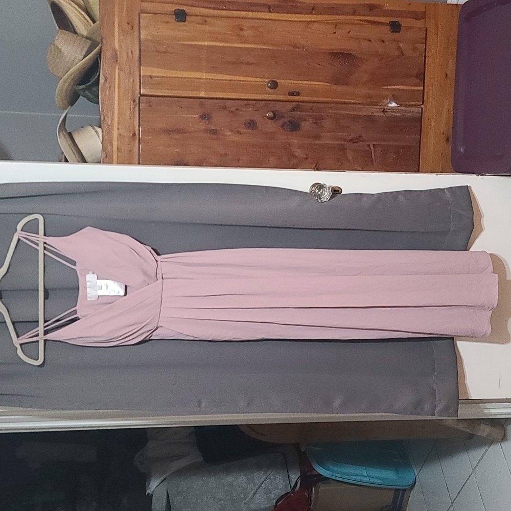 David's Bridal Bridesmaid Dress dusty‎ mauve lavender wrap style Size 2 EUC